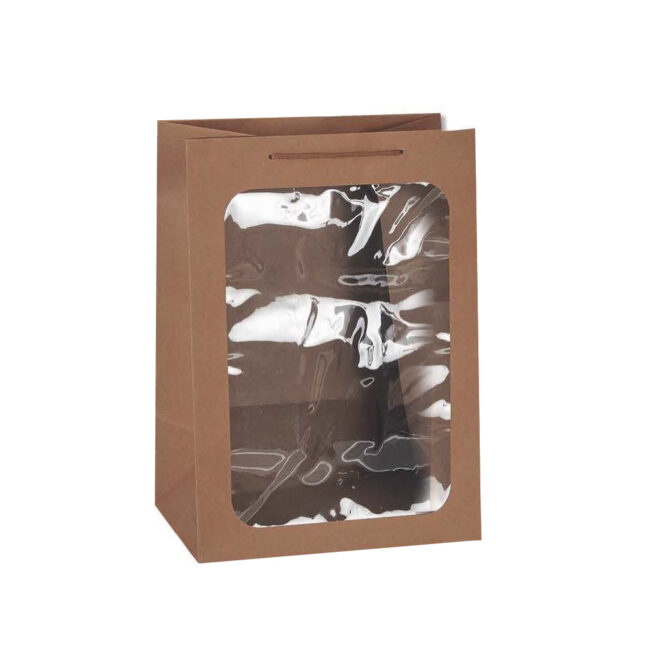 PAPER BAG WITH HANDLE & WINDOW KRAFT