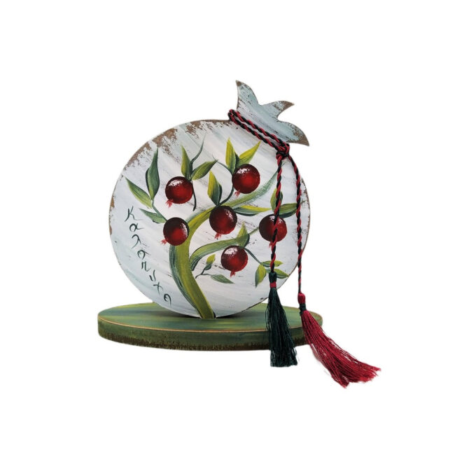 WOODEN DECOR POMEGRANATE "ΚΑΛΟΤΥΧΟ" 15.5X14CM