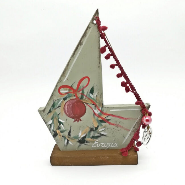 WOODEN BOAT DECOR "ΕΥΤΥΧΙΑ" 16X23CM