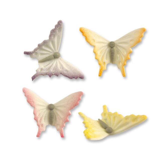 FINE SUGAR BUTTERFLIES (4 DESIGNS) 57X42X17MM 24PCS