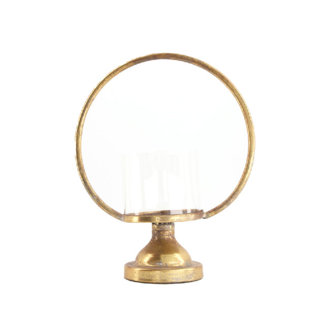CANDLEHOLDER METAL GOLD WASHED & GLASS CONTAINER 38X12.5X38CM