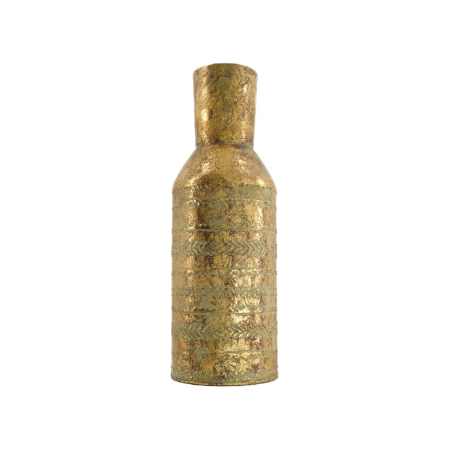 VASE METAL ANTIQUE GOLD GREEN WASHED 16.5X48CM