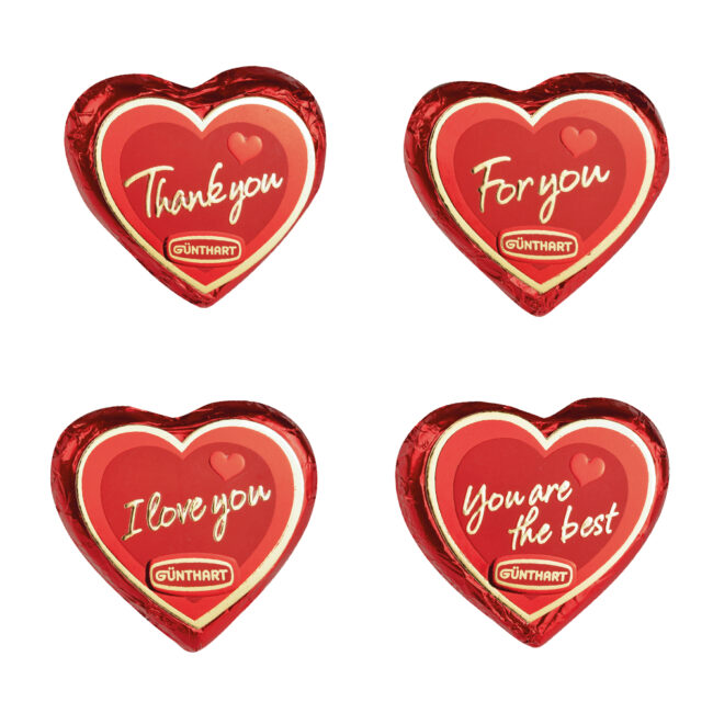 SET OF 4 DESIGNS LARGE PRALINE HEARTS RED 40PCS 70X65X9MM