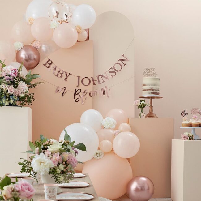 PAPER CUPS 'BABY IN BLOOM' FLORAL ROSE GOLD 9OZ 7.5XH9.5CM 8PCS - Image 4