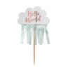 'HELLO WORLD' CUPCAKE TOPPERS MINT & ROSE GOLD 6X11CM 10PCS