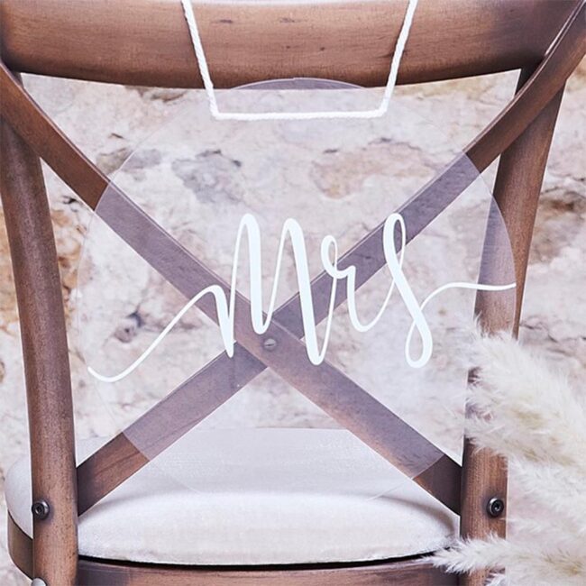 CHAIR SIGNS MR & MRS ACRYLIC WITH COTTON ROPE 30CM - Image 3