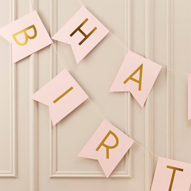 BUNTING HAPPY BIRTHDAY PASTEL PINK GOLD FOILED 2.5M - Image 3