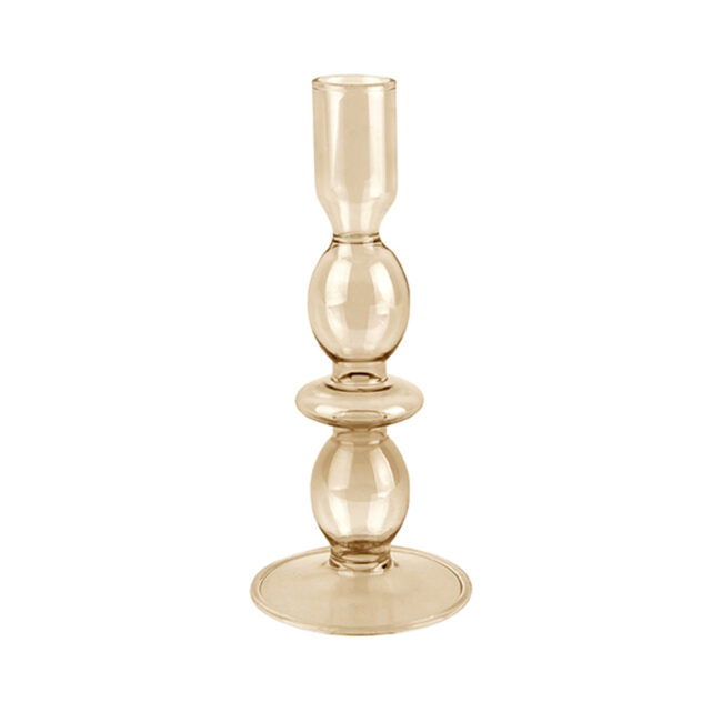 CANDLEHOLDER GLASS ART BUBBLES MEDIUM SAND BROWN D8.5X18CM