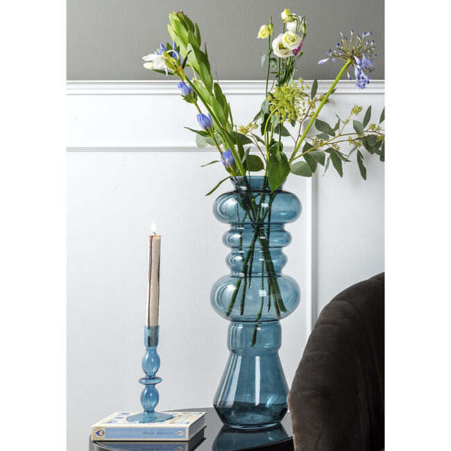 CANDLEHOLDER GLASS ART BUBBLES MEDIUM DARK BLUE D8.5X18CM - Image 2
