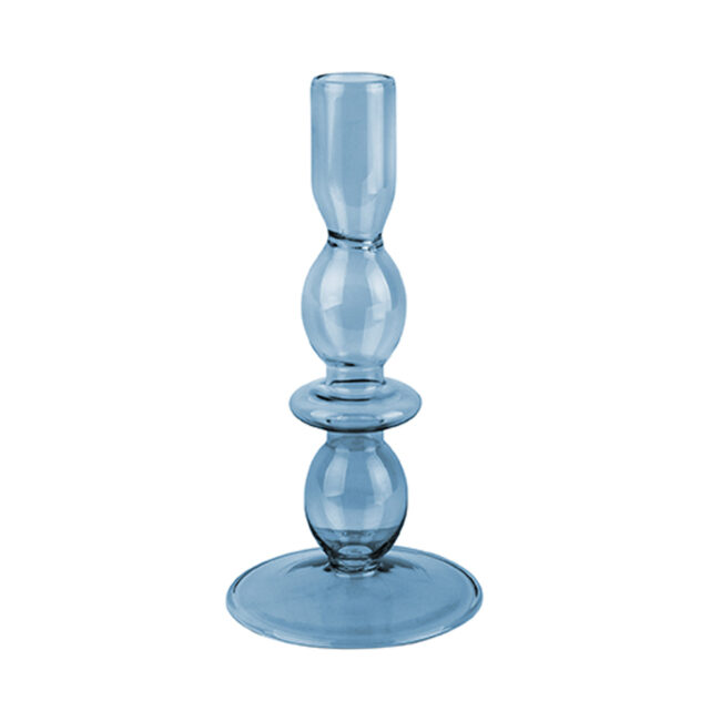 CANDLEHOLDER GLASS ART BUBBLES MEDIUM DARK BLUE D8.5X18CM