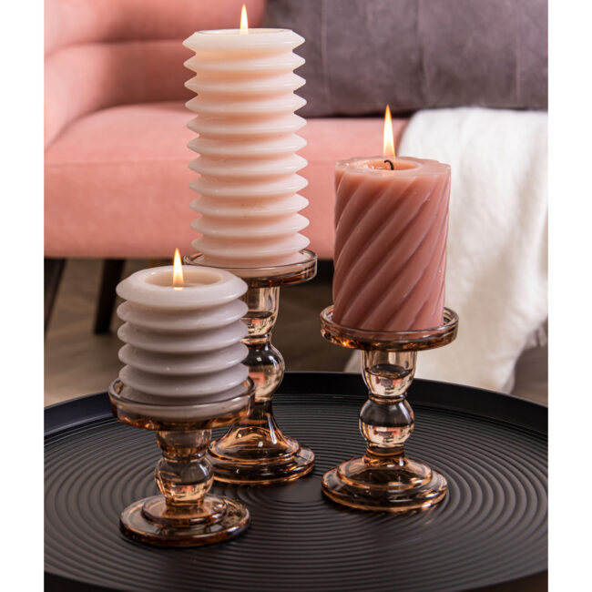 CANDLEHOLDER GLASS ART CHOCOLATE BROWN D8.5X8.5X9CM - Image 3