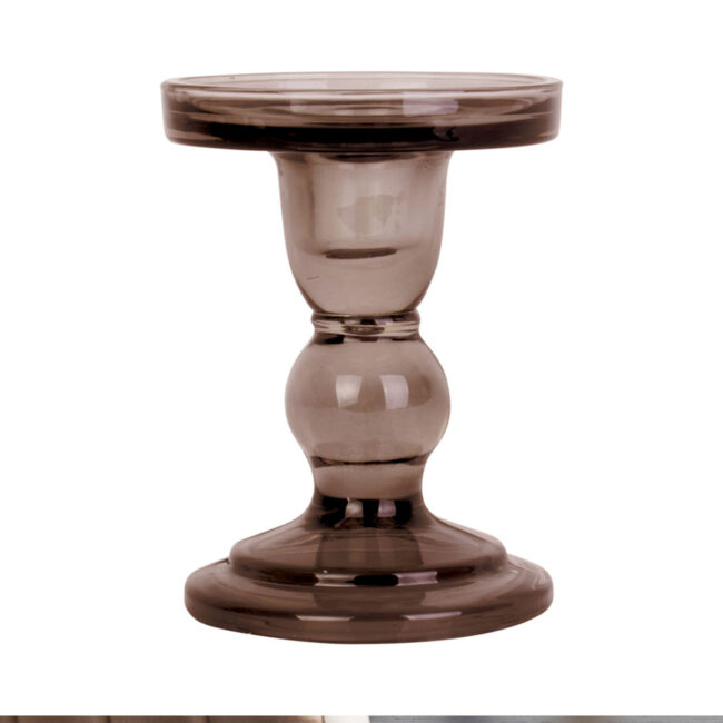 CANDLEHOLDER GLASS ART MEDIUM CHOCOLATE BROWN D8.5X8.5X11.5CM