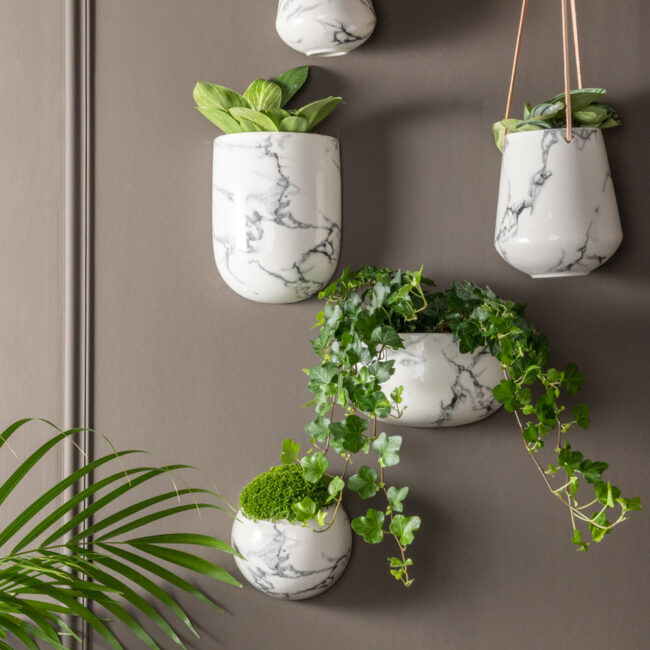 WALL PLANTER OVAL MARBLE PRINT WHITE 14.8X7CM - Image 3