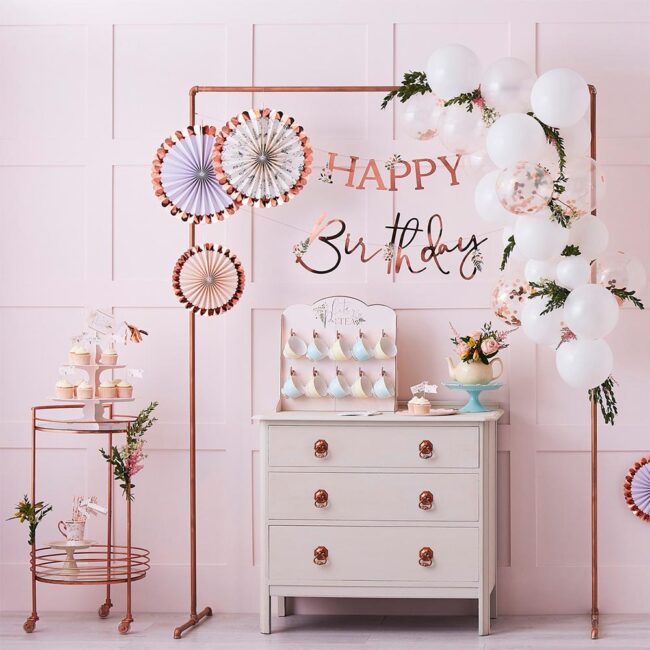 PAPER FANS PASTEL PINK & FLORAL 6PCS - Image 3