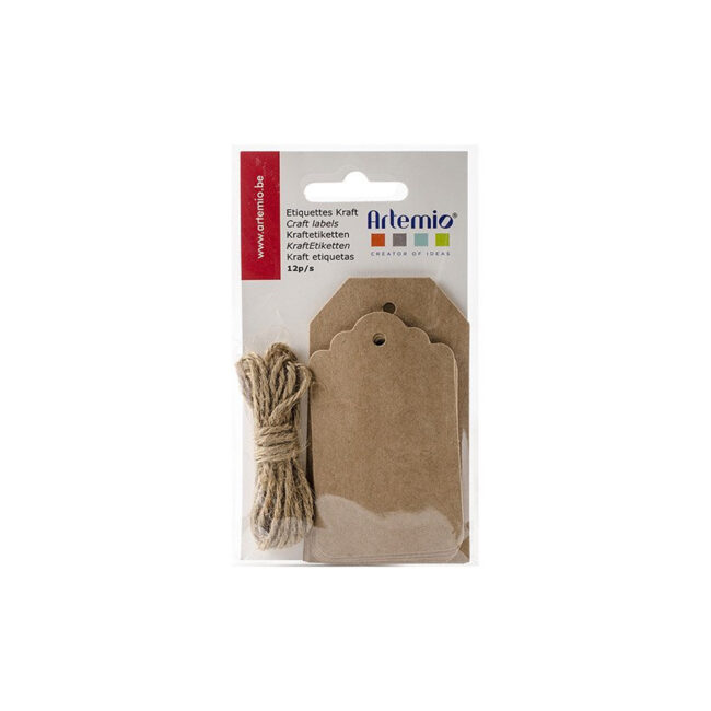 SET OF 12 LABELS KRAFT CLASSIC WITH ROPE 6X7.5CM & 6X9CM