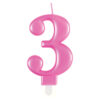 BIRTHDAY CANDLE NUMBER 3 METALLIC PINK 7CM