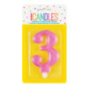 BIRTHDAY CANDLE NUMBER 3 METALLIC PINK 7CM - Image 2
