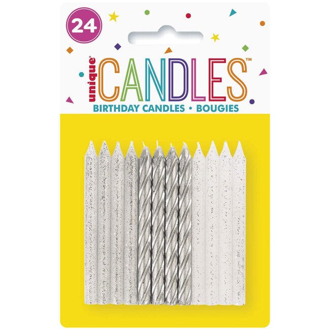 SPIRAL BIRTHDAY CANDLES GLITTER SILVER H6CM 24PCS - Image 3