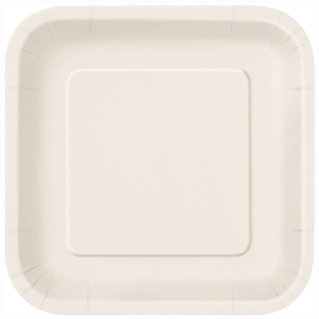 PAPER SQUARE PLATES IVORY 22.86CM 14PCS