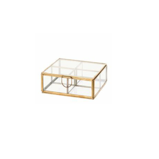 GLASS STORAGE TEA BOX GOLD 15CM
