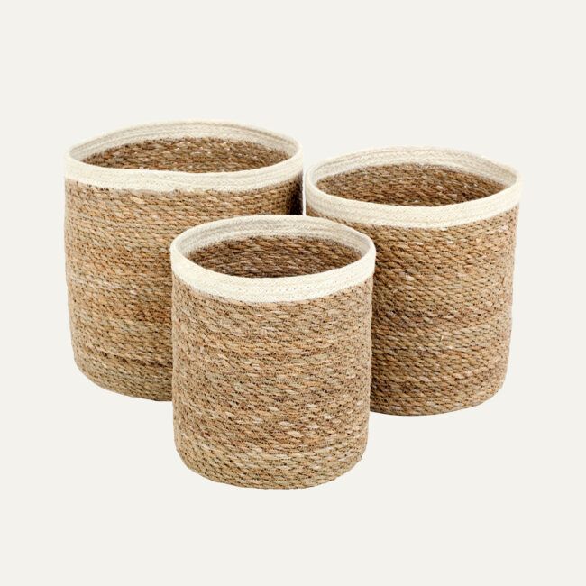 LARGE CYLINDER SEAGRASS-JUTE BASKETS EMIL WHITE