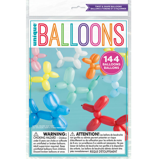 BALLOONS TWIST & SHAPE ANIMAL COLORFUL 8.9X23X32.1CM 144PCS