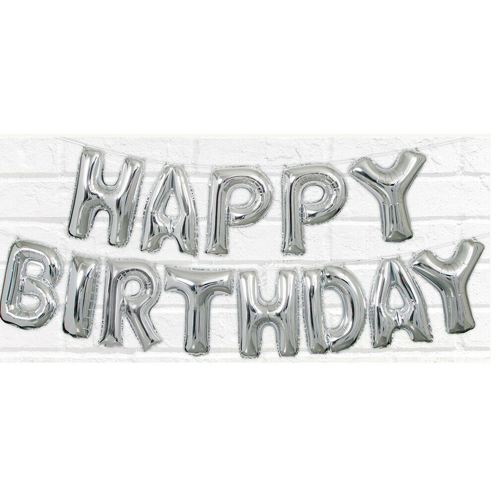 LETTER BALLOON BANNER KIT 'HAPPY BIRTHDAY' SILVER 35.5CM 4.26M - Image 2