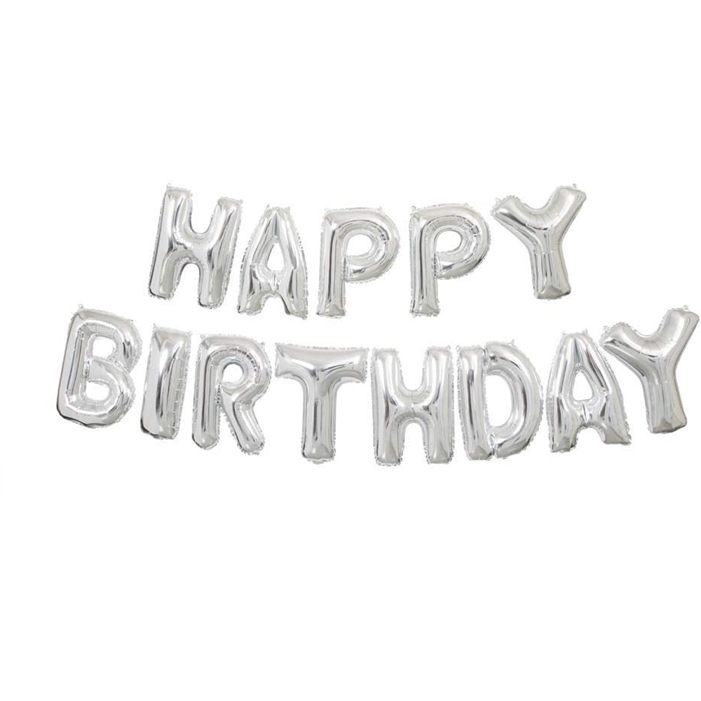 LETTER BALLOON BANNER KIT 'HAPPY BIRTHDAY' SILVER 35.5CM 4.26M