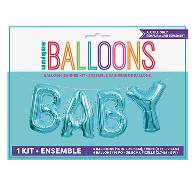 FOIL LETTER BALLOON BANNER KIT 'BABY' BLUE 35.5CM 2.74M - Image 3