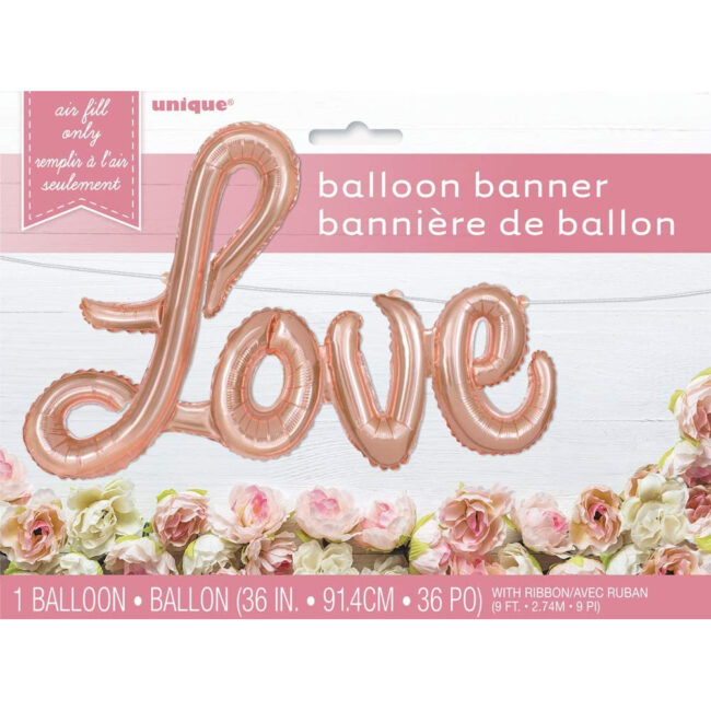 FOIL LETTER BALLOON 'LOVE' BANNER KIT ROSE GOLD 91.4CM - Image 3