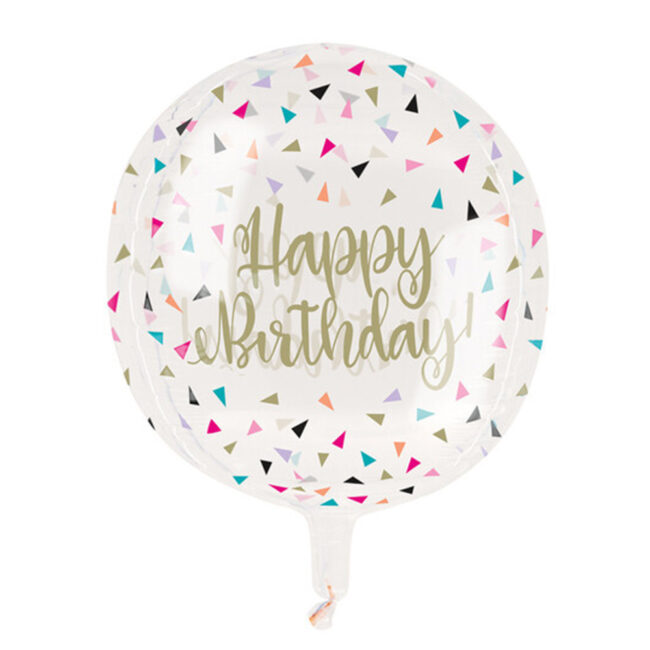 SPHERE HELIUM BALLOON 'HAPPY BIRTHDAY' CLEAR 38.1CM