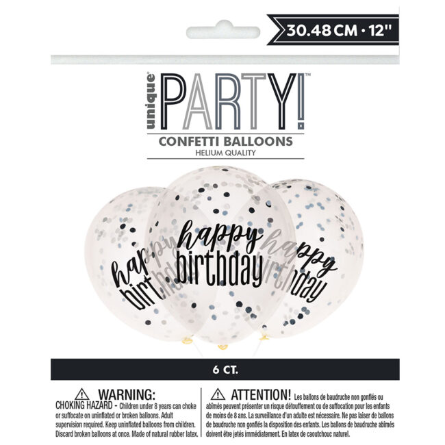 BALLOONS CONFETTI CLEAR GLITTER BLACK 30.48CM 6PCS - Image 3