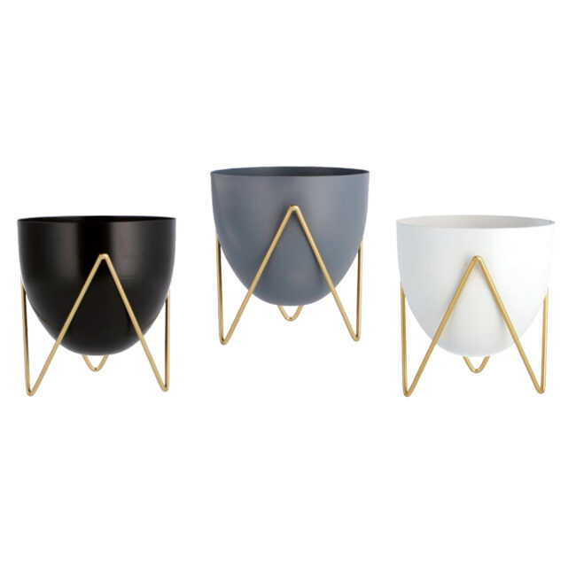 METAL PLANTER WITH GOLD BASE ASSORTED 14XH14.5CM