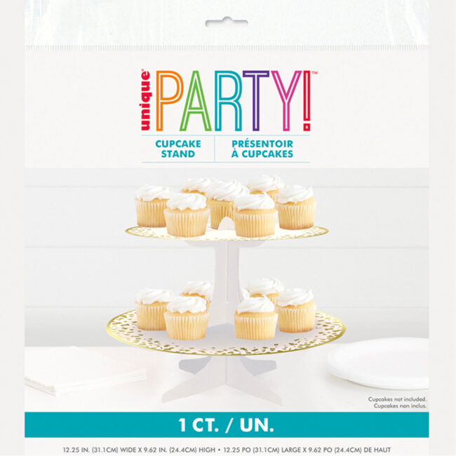 CUPCAKE STAND FOIL CARDBOARD WHITE GOLD 31.1X24.4CM - Image 3