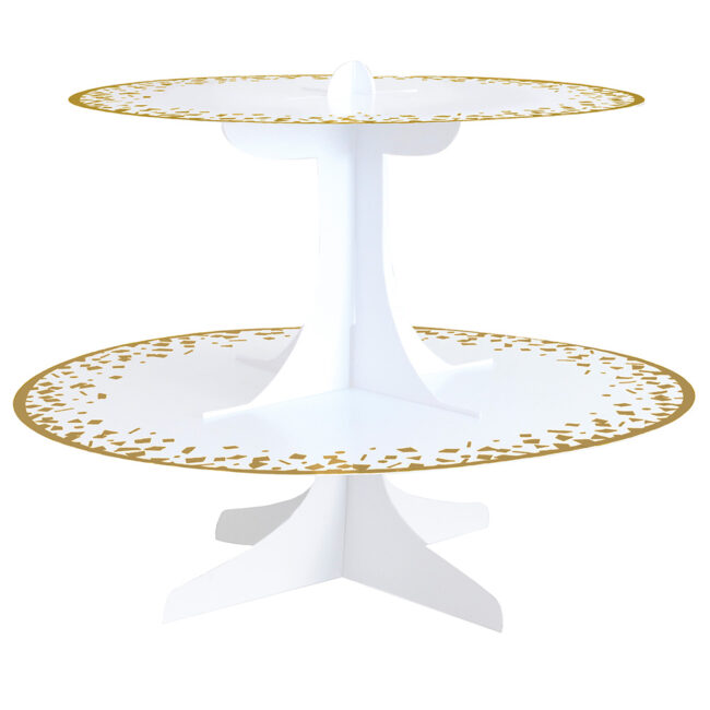 CUPCAKE STAND FOIL CARDBOARD WHITE GOLD 31.1X24.4CM