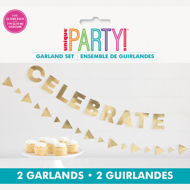 SET OF 2 PAPER GARLANDS 'CELEBRATE' GOLD 2.13M - Image 3