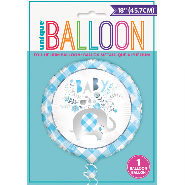 FOIL BALLOON FLORAL BABY ELEPHANT BLUE 45.7CM - Image 3