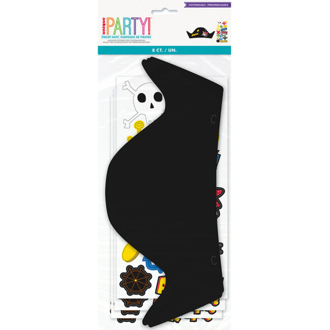 PARTY BLACK HATS & STICKERS AHOY MATEY PIRATE 8PCS - Image 3
