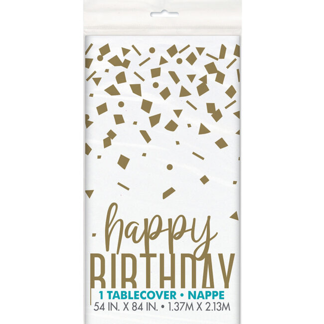 PLASTIC TABLECOVER HAPPY BIRTHDAY GOLD CONFETTI 1.37X2.13M - Image 3