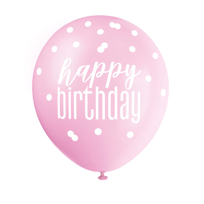 BALLOONS HAPPY BIRTHDAY GLITTER PINK, WHITE & PURPLE 30.5CM 6PCS - Image 4