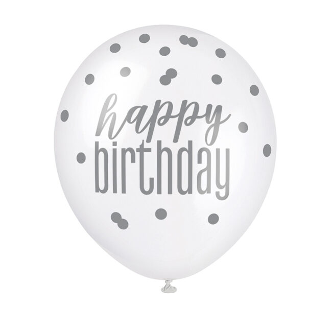 BALLOONS HAPPY BIRTHDAY GLITTER PINK, WHITE & PURPLE 30.5CM 6PCS - Image 3