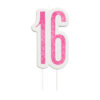 BIRTHDAY CANDLE NUMBER 16 GLITTER PINK