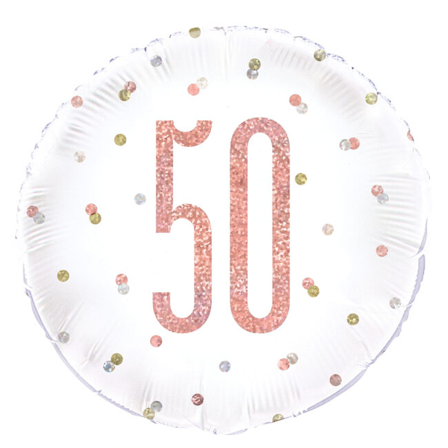FOIL BALLOON NUMBER 50 GLITTER ROSE GOLD 45.7CM