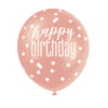 HAPPY BIRTHDAY BALLOONS GLITTER WHITE & ROSE GOLD 30.5CM 6PCS
