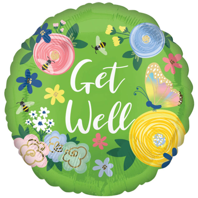 FOIL BALLOON 'GET WELL' FLORAL GARDEN 46CM