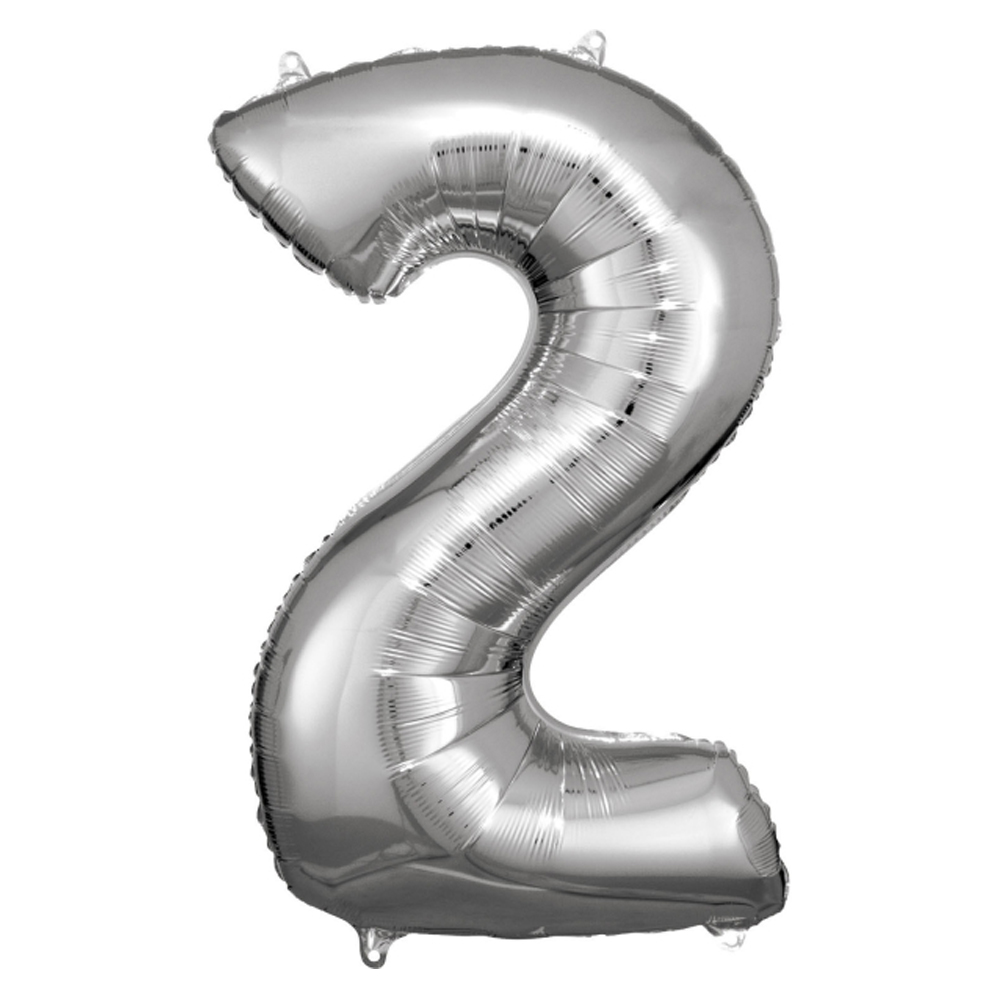LARGE FOIL BALLOON NUMBER 2 SILVER 33X86CM