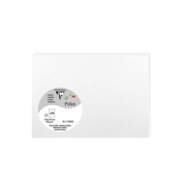 CARDS POLLEN IRIDESCENT WHITE 110X155MM 25PCS