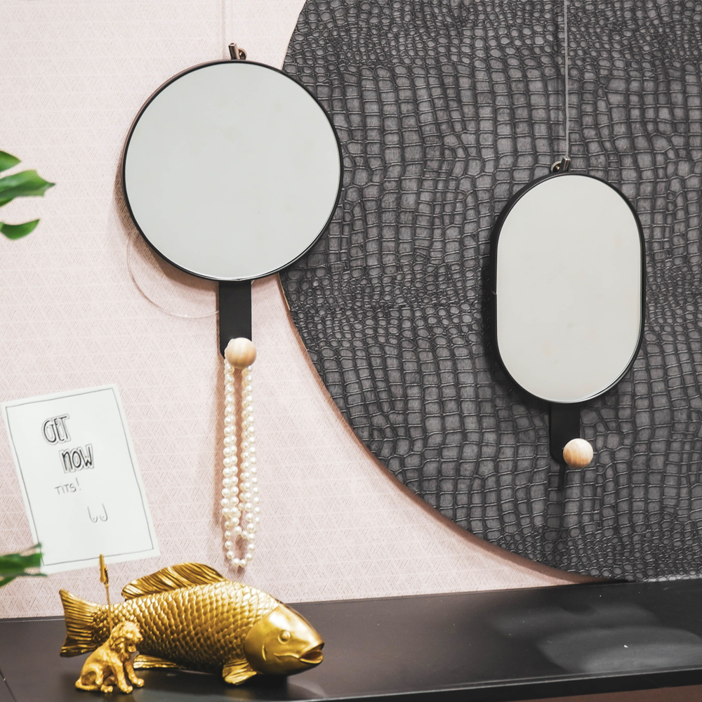 ROUND MIRROR WITH HOOK BLACK 20.5CM Pergamos