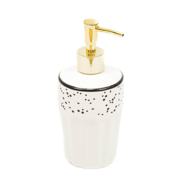 SOAP DISPENSER WITH DOTS WHITE & GOLD 8X18CM