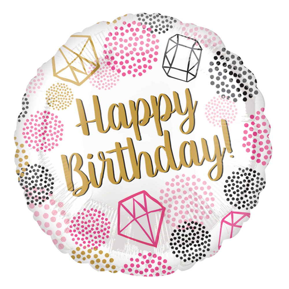 ROUND FOIL BALLOON HAPPY BIRTHDAY GEMS 46CM